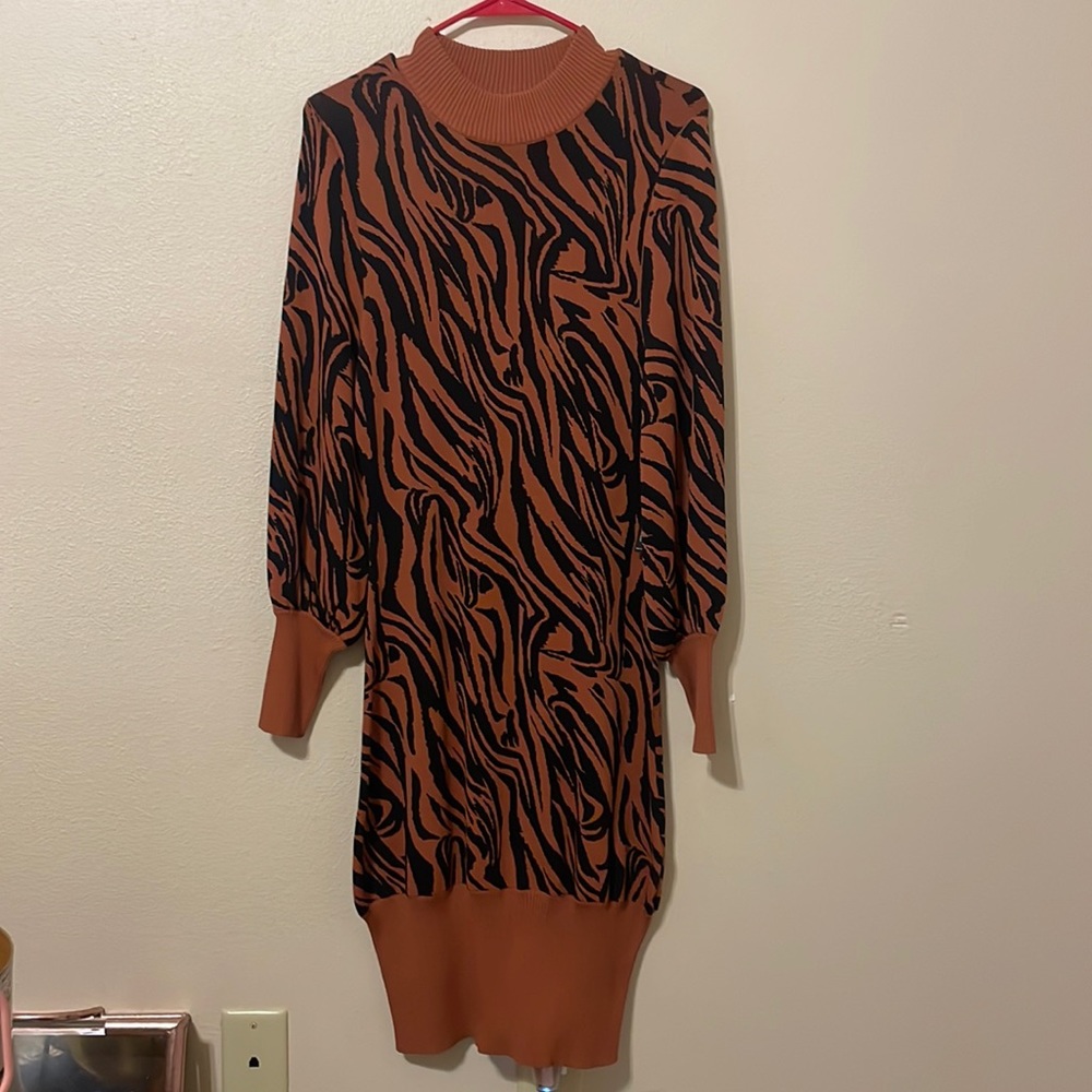 Brown and black zebra stripe sweater dress